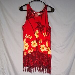 Beach Cabana Women's Red Tropical Fringe Dress Size Small